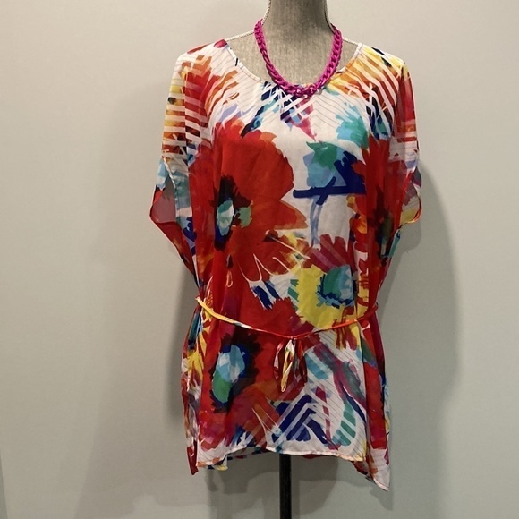 GLAM & Fame White Sheer floral Cover-Up Top XL - Picture 6 of 16